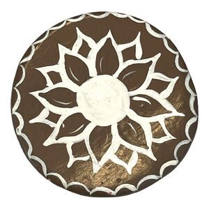 Vintage 1970s Studio Pottery Brooch Handcrafted Ceramic Floral Pin - 5T